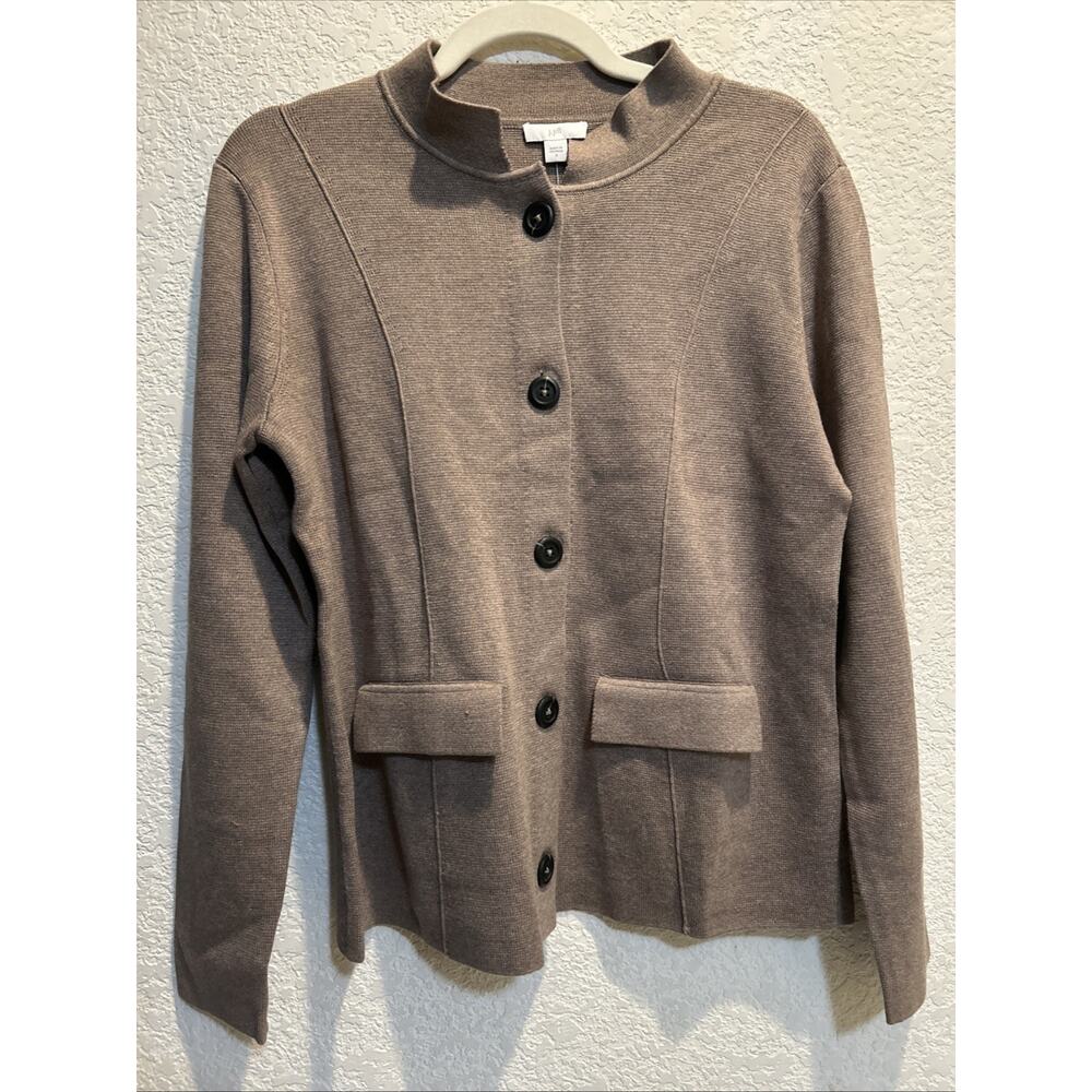 J. Jill Double-Knit Notched-Collar Sweater-Jacket In Brown Size Small NWT